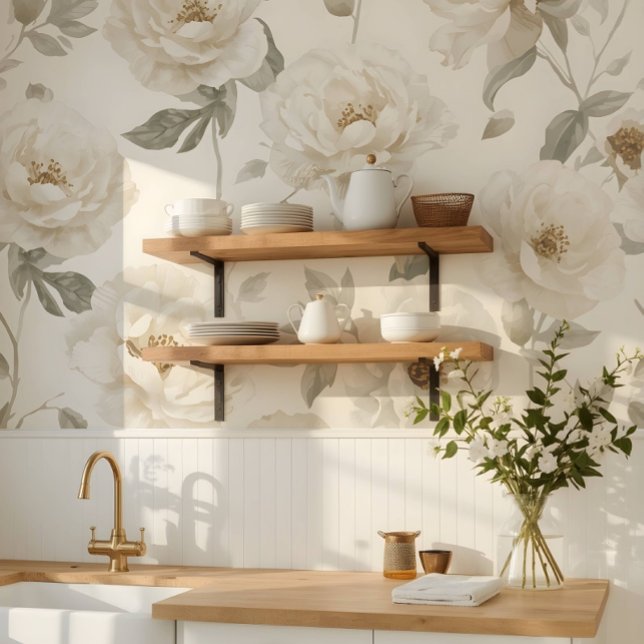 Soft Delicate White Camellia Floral Pattern Wallpaper (Creator Uploaded)