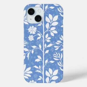 Soft Denim Blue Floral Silhouettes iPhone 15 Case