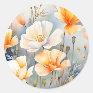 Soft Dreamy Background with Poppy Flowers Classic Round Sticker