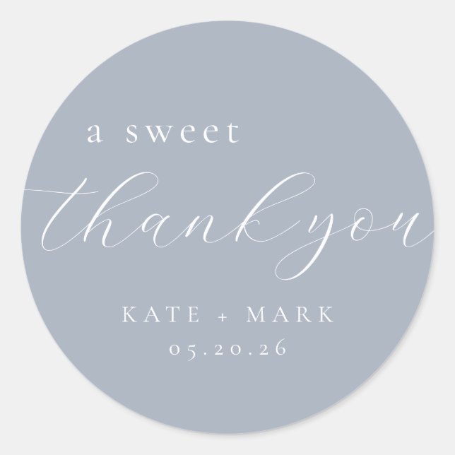 Soft Dusty Blue A Sweet Thank You Wedding Favor Classic Round Sticker (Front)