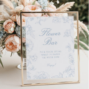 Soft Dusty Blue Chinoiserie Flower Bar  Poster