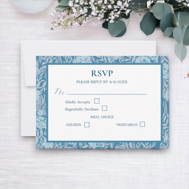 Soft Dusty Blue Elegant Floral Response Card (Have your guests respond to you with this elegant RSVP enclosure card.)