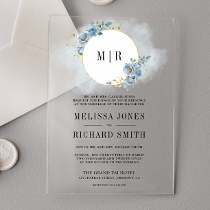 Soft Dusty Blue Floral Wedding Acrylic Invitations