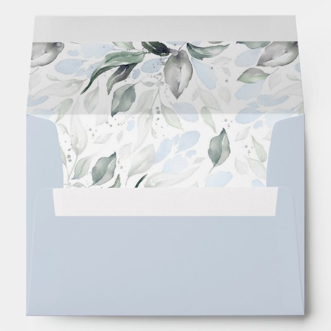 Soft Dusty Blue Greenery Elegant Watercolor Silver Envelope (Back (Bottom))