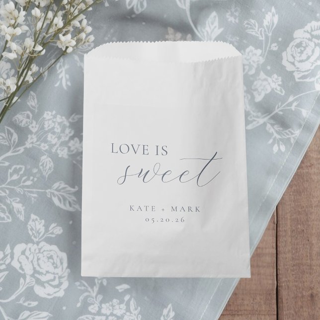 Soft Dusty Blue Love Is Sweet Wedding Favour Bags (Creator Uploaded)