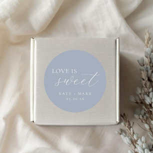Soft Dusty Blue Love Is Sweet Wedding Favour Classic Round Sticker