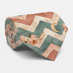 Soft Earth Toned Floral Chevron with Moons Tie