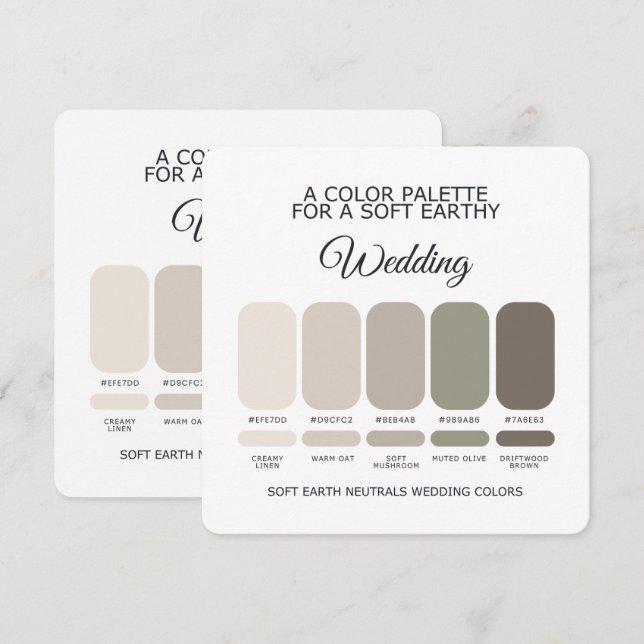 Soft Earth Wedding Colour Palette Card (Front/Back)