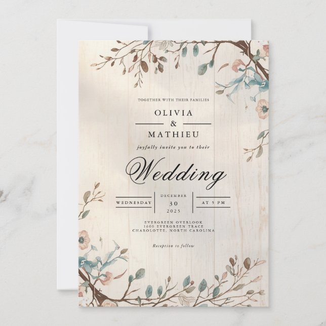 Soft Earthy Botanical Flourish Wedding Invitation (Front)