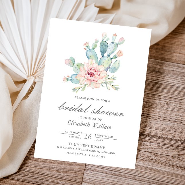Soft Earthy Floral Desert Cactus Bridal Shower Invitation (Creator Uploaded)