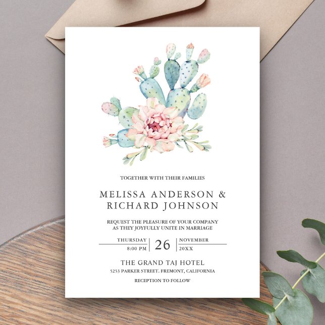 Soft Earthy Floral Desert Cactus Wedding Invitation (Creator Uploaded)