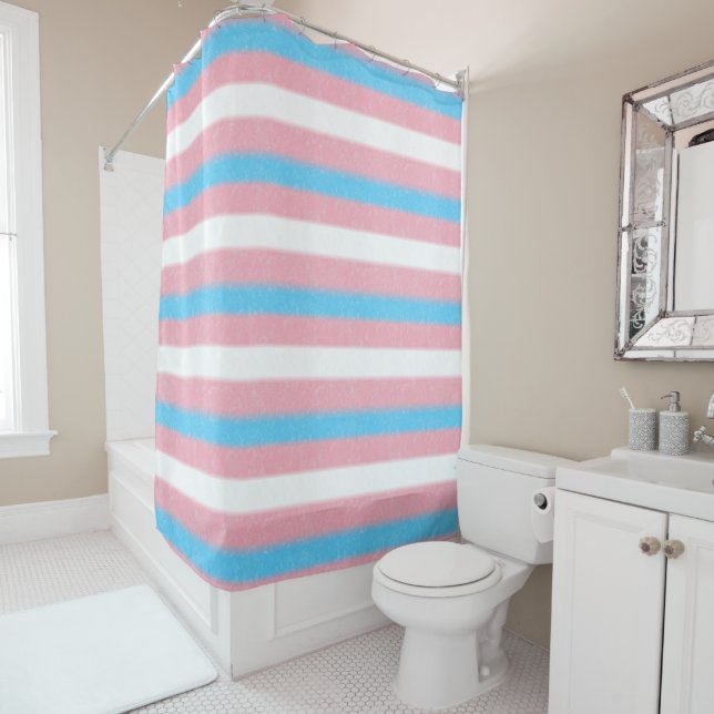 Soft-Edged Transgender Pride Flag Colours Stripes Shower Curtain (In Situ)