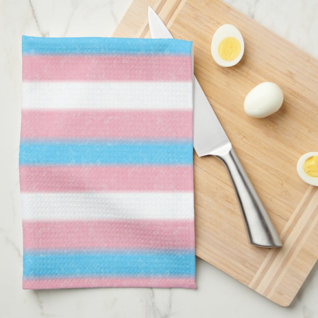 Soft-Edged Transgender Pride Flag Colours Stripes Tea Towel (Quarter Fold)