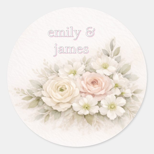 Soft Editorial Botanical Wedding Classic Round Sticker (Front)