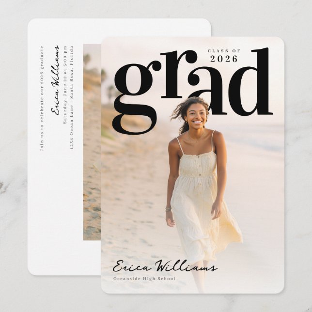 Soft Editorial Grad PhotoPop Graduation Invitation (Front/Back)