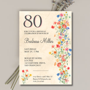 Soft Elegant 80th Birthday Party Floral 80 Years Invitation