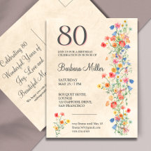 Soft Elegant 80th Birthday Party Floral 80 Years
