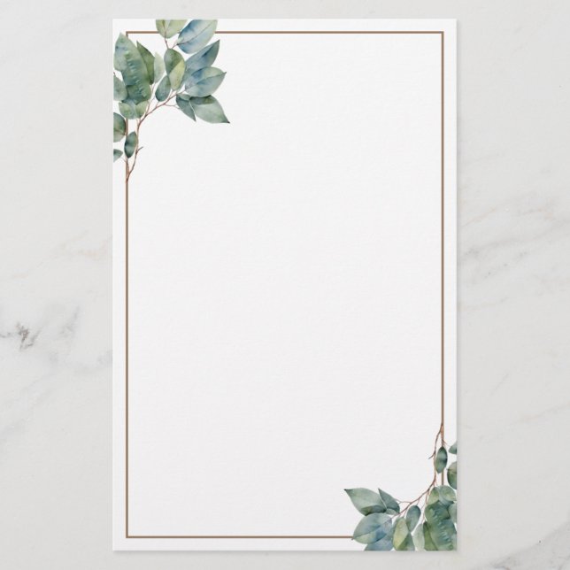 Soft elegant green gold botanical eucalyptus  stationery (Front)