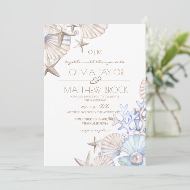 Soft  Elegant Ocean Beach Wedding Invitation (Standing Front)