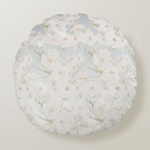 Soft Elegant White Floral Pattern Round Cushion