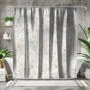 Soft Elegant White Floral Pattern Shower Curtain