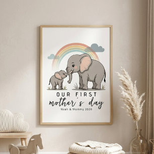 Soft Elephant Mom Baby First Mothers Day Calm Art Poster
