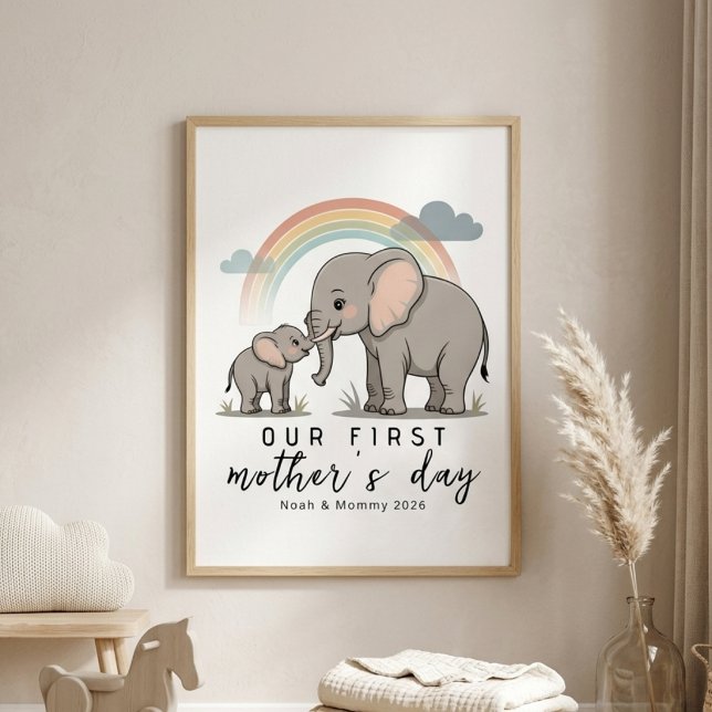 Soft Elephant Mom Baby First Mothers Day Calm Art Poster (Creator Uploaded)