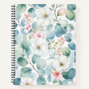 Soft Eucalyptus and Blush Floral Watercolor  Notebook