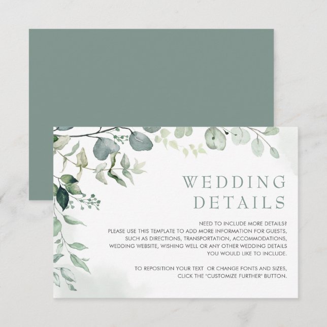 Soft Eucalyptus Greenery Garden Wedding Details Enclosure Card (Front/Back)