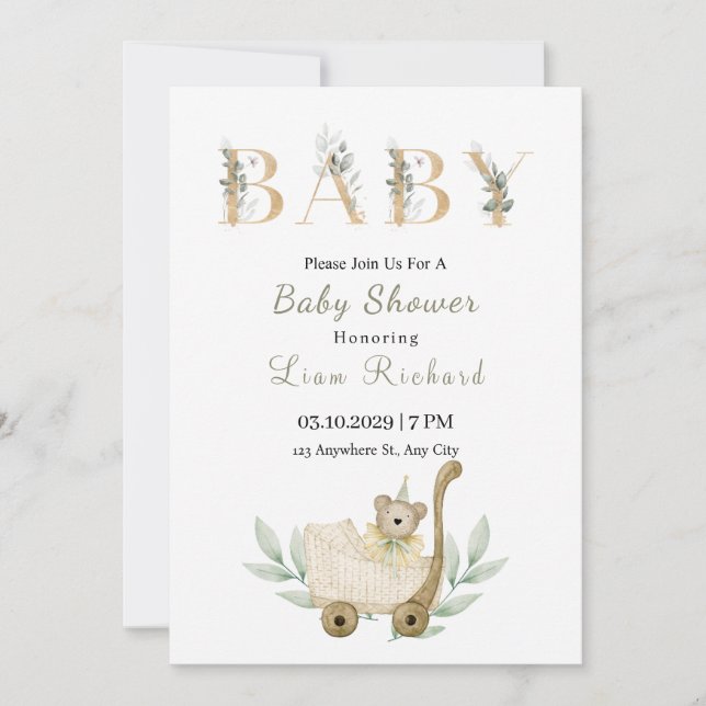 Soft eucalyptus leaves Baby shower invitation (Front)