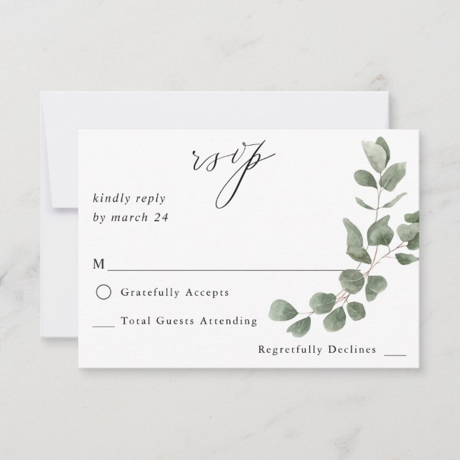 Soft Eucalyptus no Meal RSVP Card (Front)