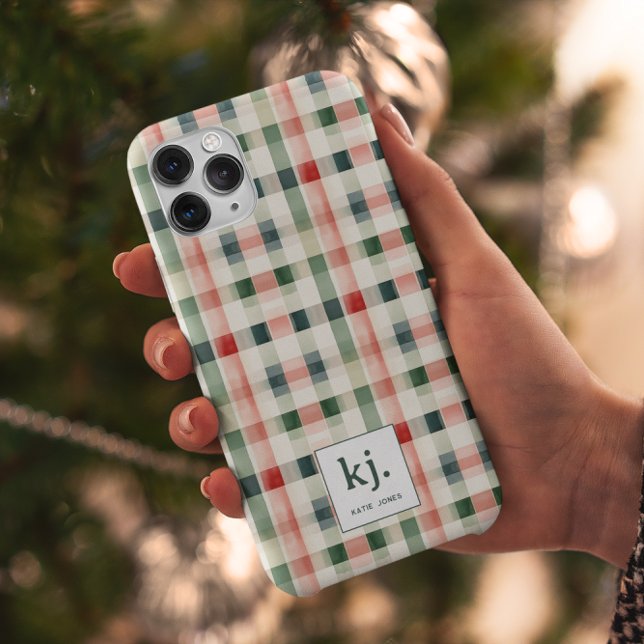 Soft Evergreen Gingham Monogram Case-Mate iPhone Case (Creator Uploaded)