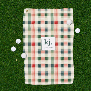 Soft Evergreen Gingham Monogram Golf Towel
