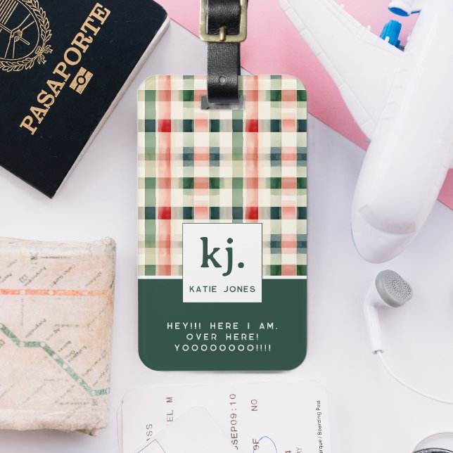 Soft Evergreen Gingham Monogram Luggage Tag (Creator Uploaded)