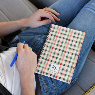 Soft Evergreen Gingham Monogram Notebook