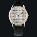 Soft Evergreen Gingham Monogram Watch<br><div class="desc">Elevate your style with this elegant Soft Evergreen Gingham Monogram Watch. Featuring a timeless plaid pattern in muted green, red, and cream tones, this classic design is perfect for anyone who loves vintage-inspired accessories with a modern touch. The customisable monogram on the watch face adds a personal flair, making it...</div>