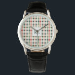 Soft Evergreen Gingham Monogram Watch<br><div class="desc">Elevate your style with this elegant Soft Evergreen Gingham Monogram Watch. Featuring a timeless plaid pattern in muted green, red, and cream tones, this classic design is perfect for anyone who loves vintage-inspired accessories with a modern touch. The customisable monogram on the watch face adds a personal flair, making it...</div>