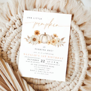 Soft Fall Floral Little Pumpkin First Birthday Invitation