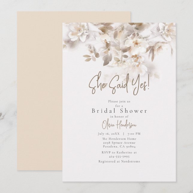 Soft Fall Leaves She Said Yes Bridal Shower Invitation (Front/Back)