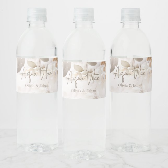 Soft Fall Leaves Wedding Water Bottle Label (Bottles)
