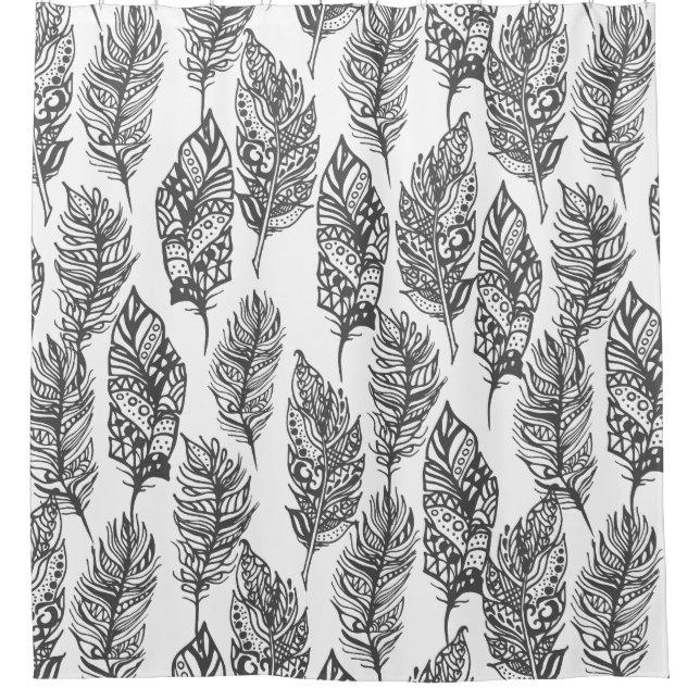 Soft Feathers Doodle Shower Curtain (Front)
