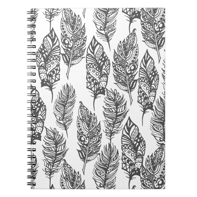 Soft Feathers Doodle Spiral Notebook (Front)