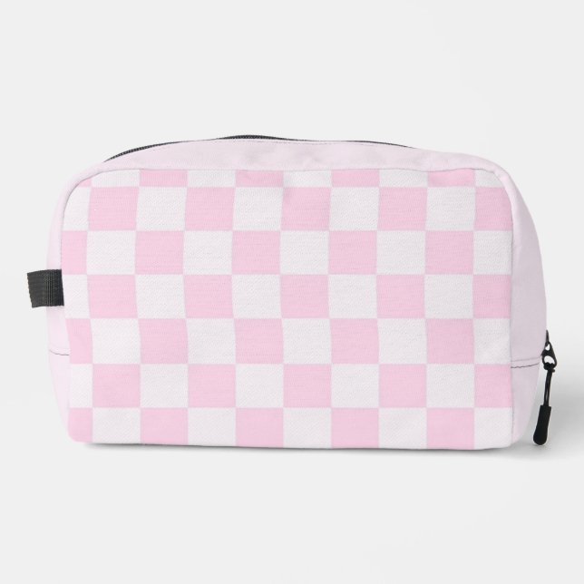 Soft Feminine Pink Chequered Girly Toiletry Bag (Front)