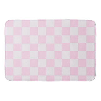 Soft Feminine Pink Gingham Chequered Girly Bath Mat