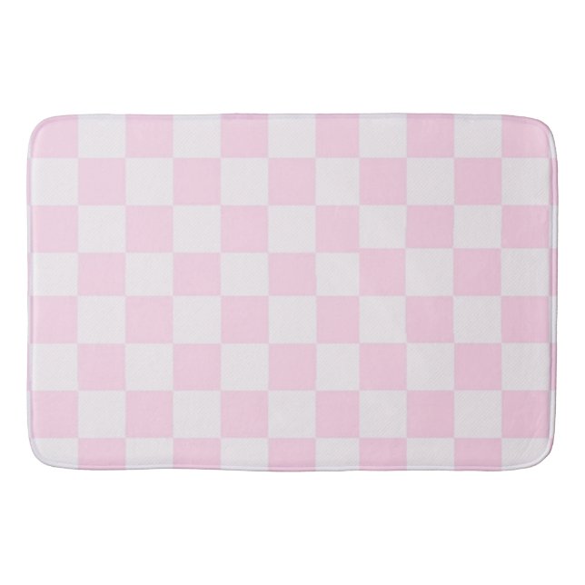 Soft Feminine Pink Gingham Chequered Girly  Bath Mat (Front)