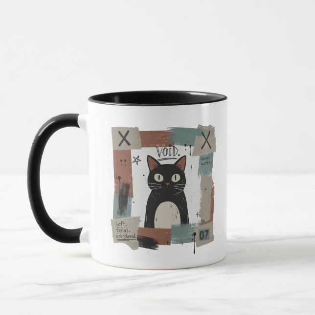 Soft Feral Unbothered Black Cat Gothic Art Mug (Left)
