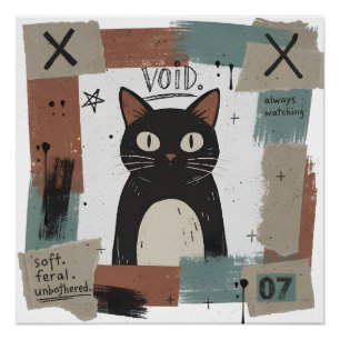 Soft Feral Unbothered Black Cat Gothic Art Poster