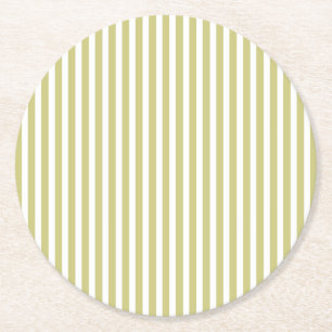 Soft Fern Green And White Cabana Stripe Pattern Round Paper Coaster