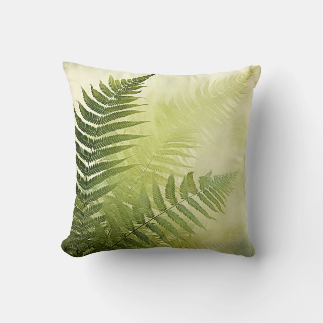 Soft Fern Leaves Cream Green Throw Cushion Pillow  (Front)