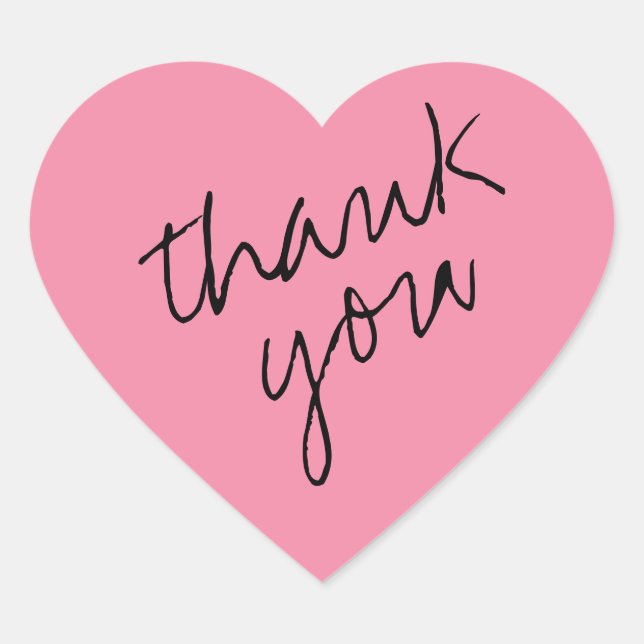 Soft Flamingo Pink Heart Thank You Sticker (Front)